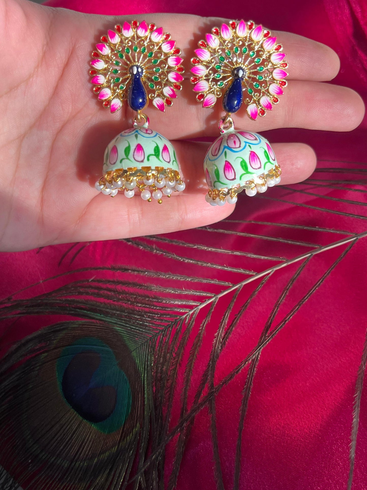 Morni Mehkaani – Handpainted Peacock Jhumkas
