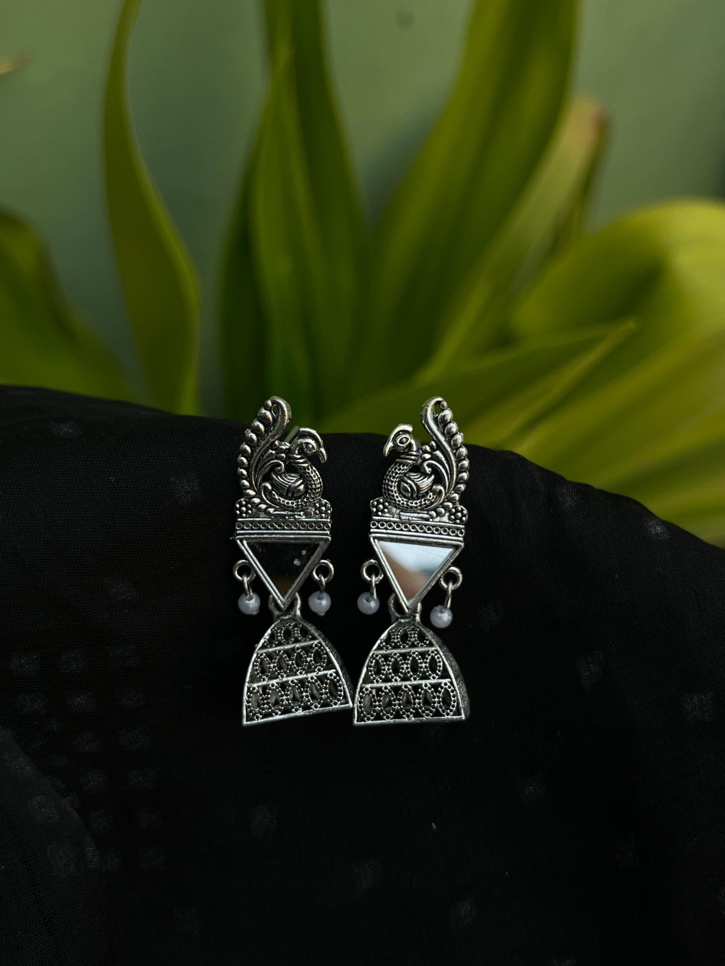 Mystic Silver Temple Jhumkas