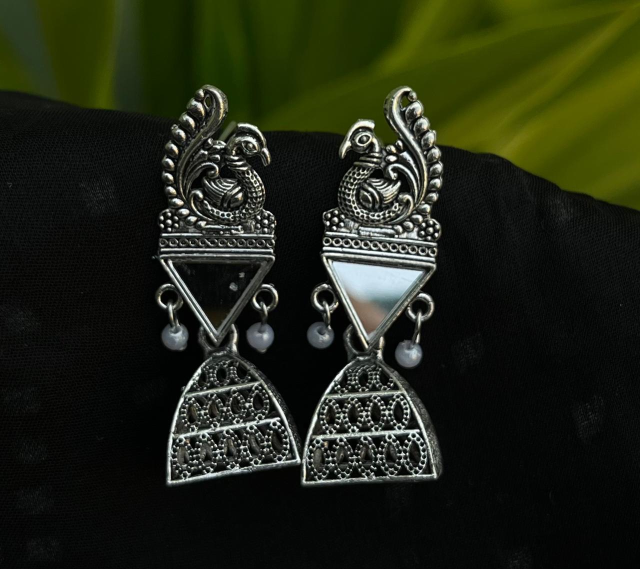 Mystic Silver Temple Jhumkas