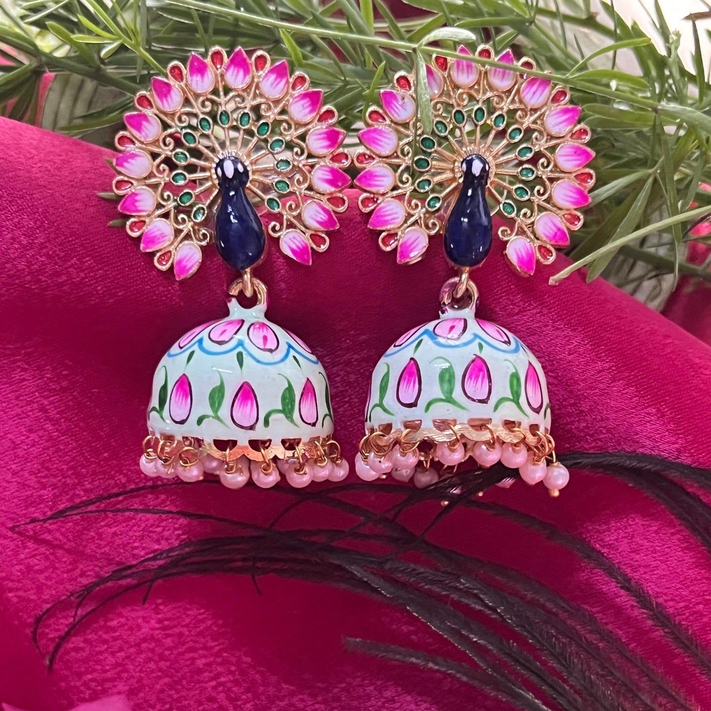 Morni Mehkaani – Handpainted Peacock Jhumkas